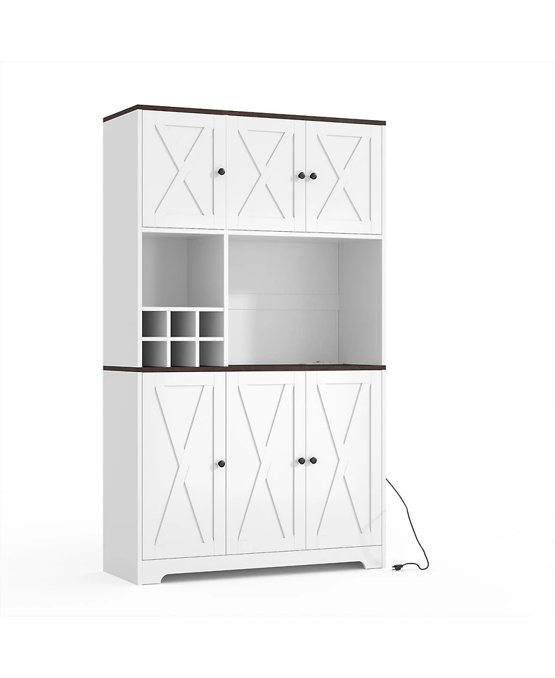 homfan 71-Inch Tall Pantry Cabinet with Wine Rack, Farmhouse Kitchen Hutch with 7 Compartments, for Dining Room and Living Room