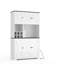 homfan 71-Inch Tall Pantry Cabinet with Wine Rack, Farmhouse Kitchen Hutch with 7 Compartments, for Dining Room and Living Room