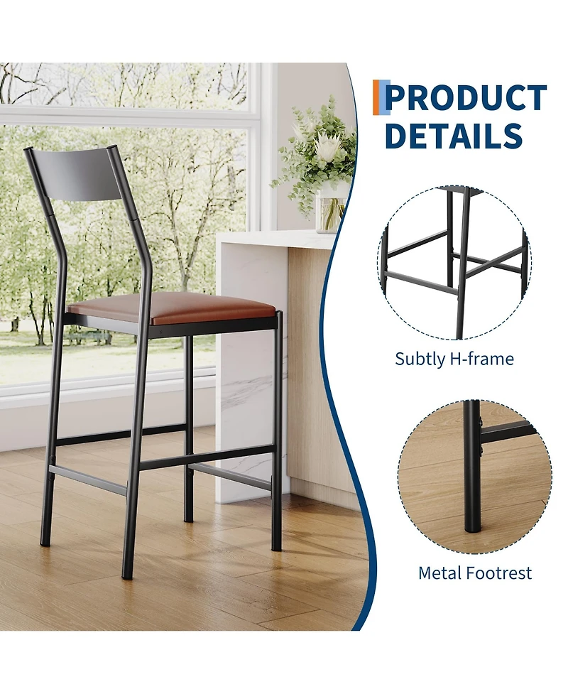 gaomon Modern Counter Height Bar Stools Set of 4, Pu Leather Kitchen Stools with Backrest and Footrest, 24 Inch & 26 Inch