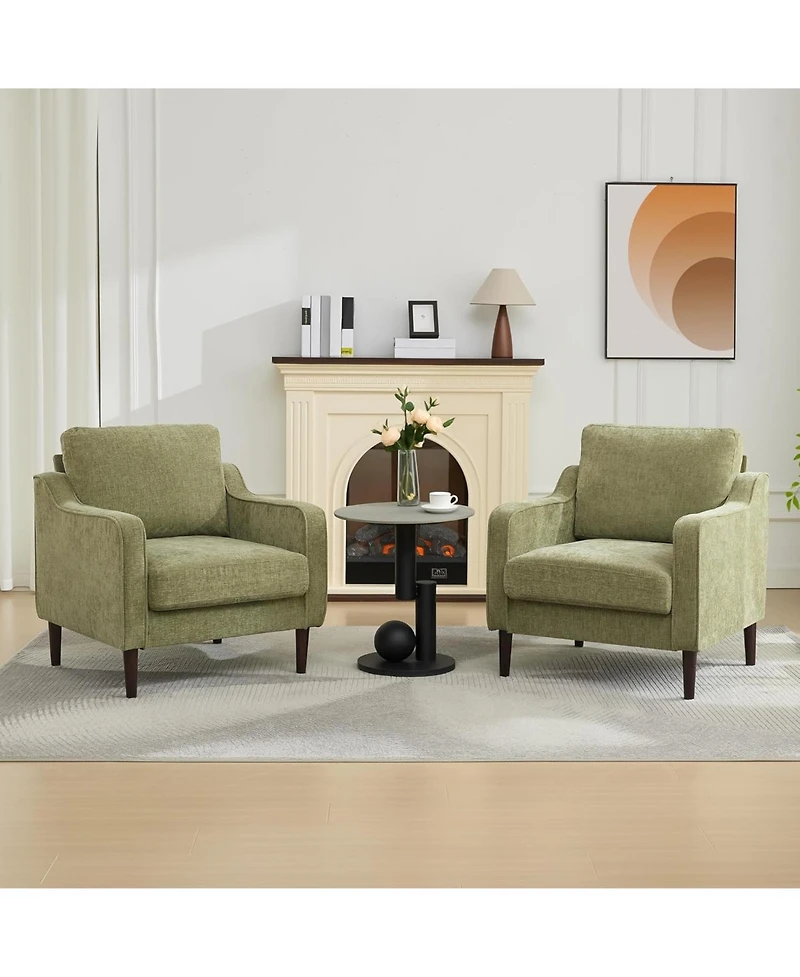 gaomon Mid-Century Modern Accent Chairs Set of 2,Modern Linen Fabric Armchair for Living Room,Comfy Sofa Chairs with Scooped Arms