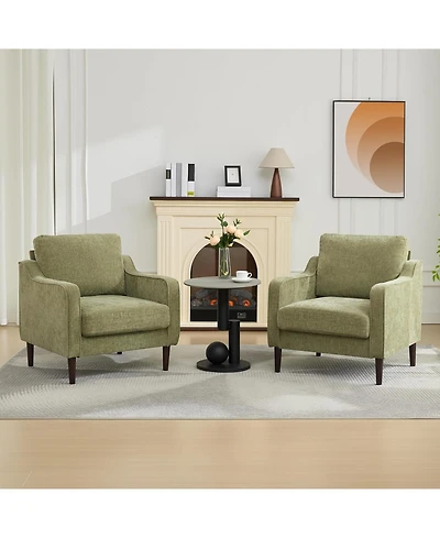 gaomon Mid-Century Modern Accent Chairs Set of 2,Modern Linen Fabric Armchair for Living Room,Comfy Sofa Chairs with Scooped Arms