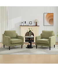 gaomon Mid-Century Modern Accent Chairs Set of 2,Modern Linen Fabric Armchair for Living Room,Comfy Sofa Chairs with Scooped Arms