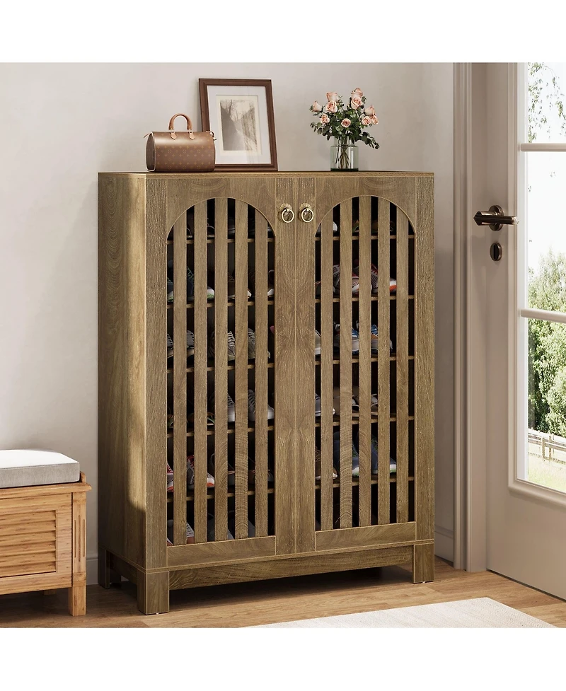 Slickblue Modern Shoe Cabinet with 6 Tier Storage Shelves and Doors