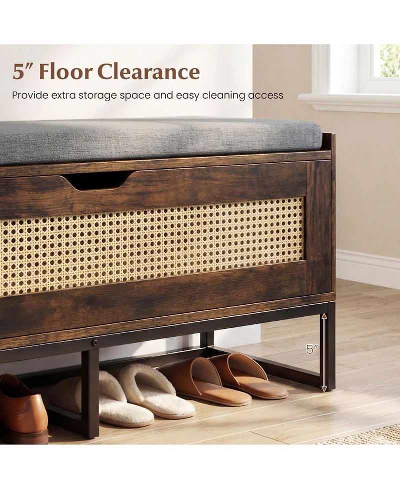 Slickblue Shoe Storage Chest with Flip-Top Seat and Wicker Style Space