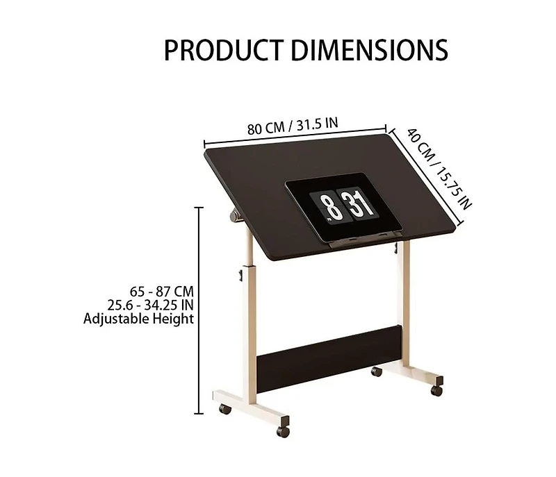 gaomon Small Adjustable Standing Desk with Wheels, Mobile Sit-Stand Laptop Workstation for Home Office