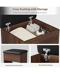 gaomon Farmhouse Makeup Vanity Table Set with Led Lighted Mirror, Charging Station and 10 Storage Drawers, Complete Vanity Desk with Cushioned Stool
