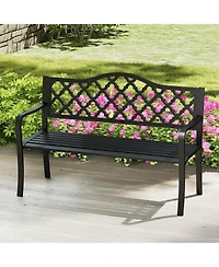 Costway Patio Bench Slatted Metal Garden Bench for 2-3 People Park-Style Loveseat