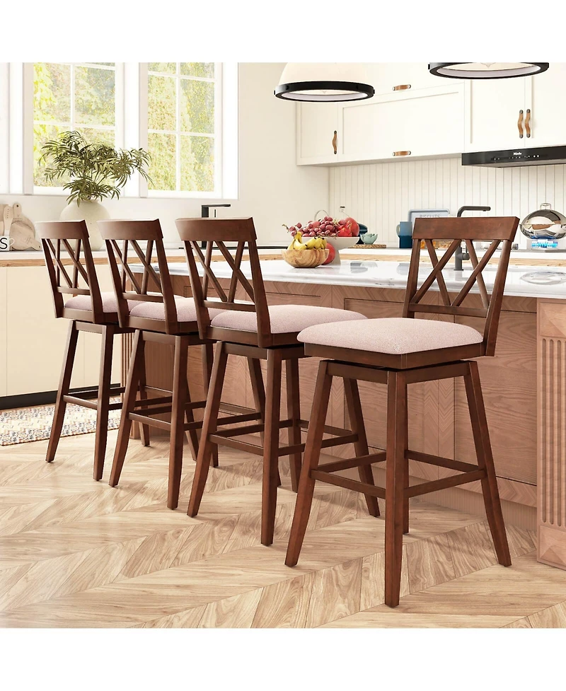 Costway 29 Inch Bar Stool Wooden Chair with Contoured Backrest Swivel Padded Seat for Kitchen