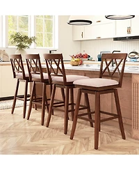 Costway 29 Inch Bar Stool Wooden Chair with Contoured Backrest Swivel Padded Seat for Kitchen