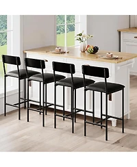 homfan Set of 4 Modern 25.5" Bar Stools – Leather Counter Height Seats with Backrest and Footrest, Sturdy Metal Legs
