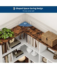 gaomon 74'' Tall Corner Bookshelf 6-Tier Book Shelf with Drawer and Cabinets, l-Shaped Bookcase Open Storage Shelves Modern Display Shelf for Home