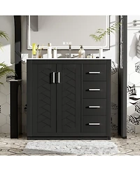 Busdays 36Inch Bathroom Vanity without Top Sink Solid Wood Frame Freestanding Storage Cabinet with 3 Drawers and Soft Closing Doors Basin Not Included