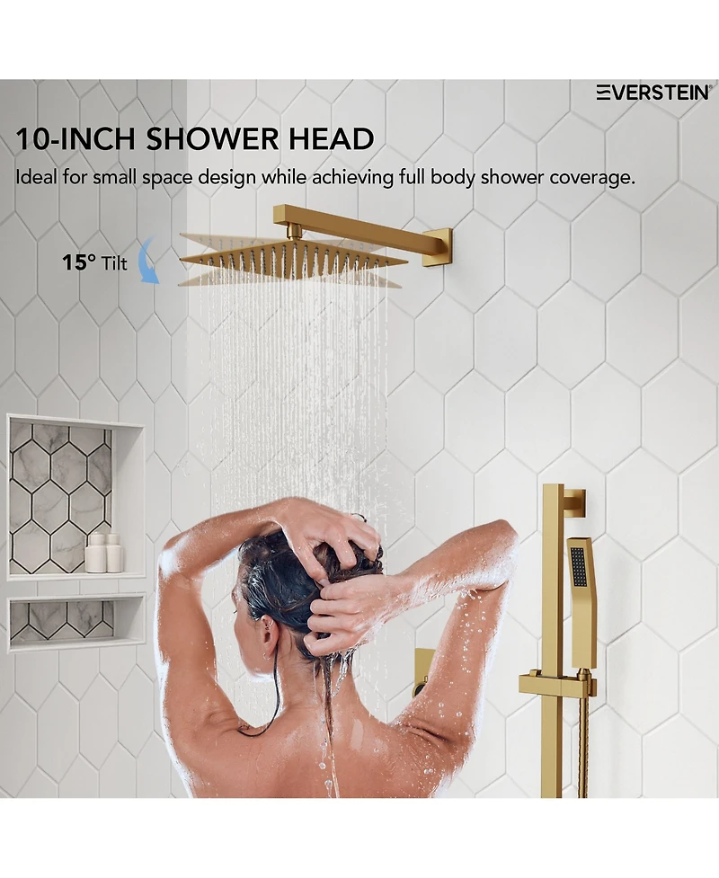 Everstein Pressure Balanced Complete Shower System 10" Rain Head with Handheld Spray Slide Bar Brushed