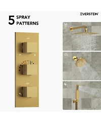 Everstein Thermostatic Dual Showerheads System Wall Mount 12" High-Pressure Rainfall Shower Faucet with Handheld Spray