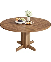 gaomon 47" Round Dining Table for 4-6, Farmhouse Walnut Wood with Sturdy Pedestal Base for Kitchen or Dining Room
