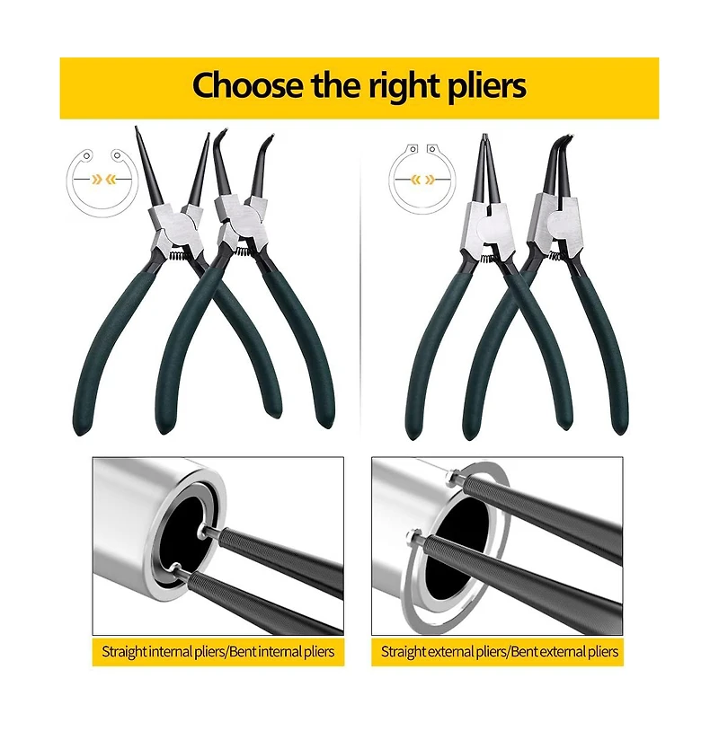Xdovet Snap Ring Pliers Set Internal External Circlip Bent Jaw