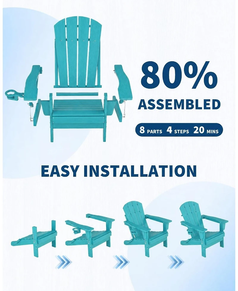 gaomon Hdpe Outdoor Patio Chair, Folding Adirondack Chair Set of 2 for patios, Decks, Gardens, fire Pit, Lake
