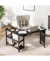 gaomon Rotating End Table Side Table with Charging Station Swivel Ene Table with Extra Storage Bag Movable End Table with 6 Swivel Wheels with Brakes