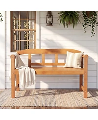 Gymax Outdoor Acacia Wood Garden Bench 2-Seater Loveseat with Backrest Angled Armrests