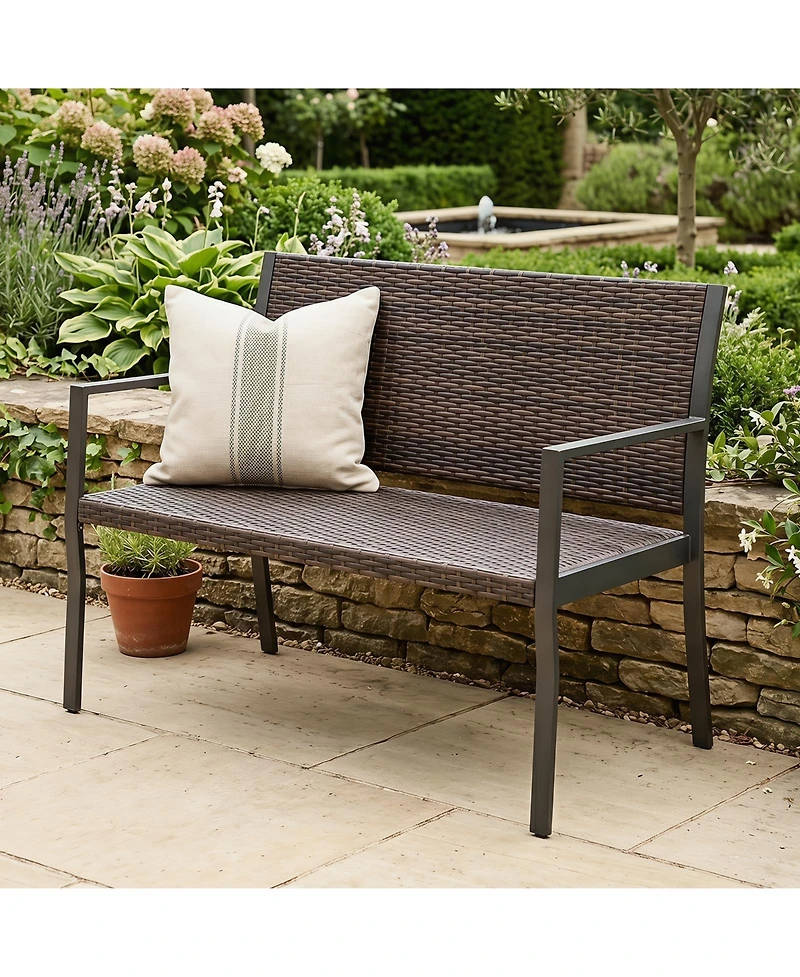Gymax Patio Wicker Loveseat with Soft Sponge Seat 800 Lbs Heavy Duty Outdoor Bench