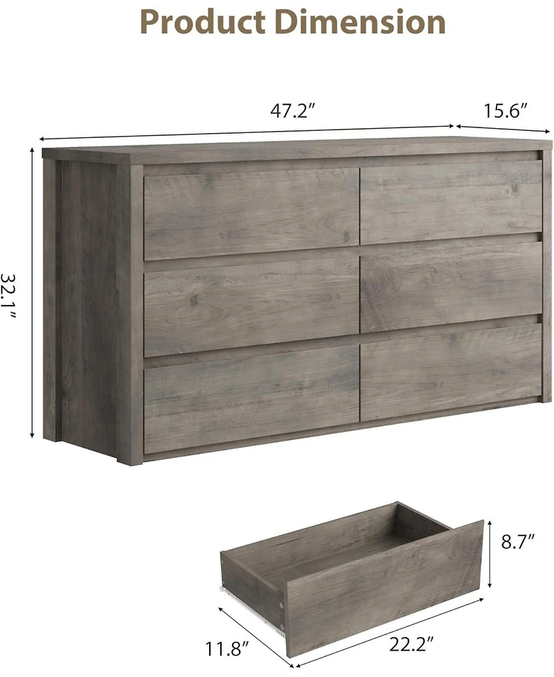 gaomon 6 Drawer Dresser for Bedroom, Wide Wood Chest of Drawers Handle Free, Large Modern Dresser Storage Cabinet for Living Room, Hallway Entryway