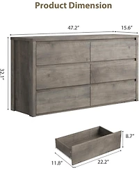 gaomon 6 Drawer Dresser for Bedroom, Wide Wood Chest of Drawers Handle Free, Large Modern Dresser Storage Cabinet for Living Room, Hallway Entryway