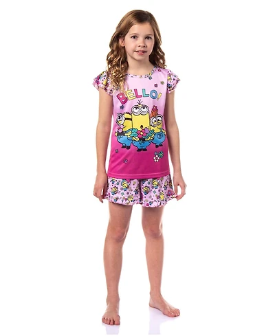 Despicable Me Girls' (4-20) Flower Bello Minions Sleep Pajama Sleep Set Shorts Kids