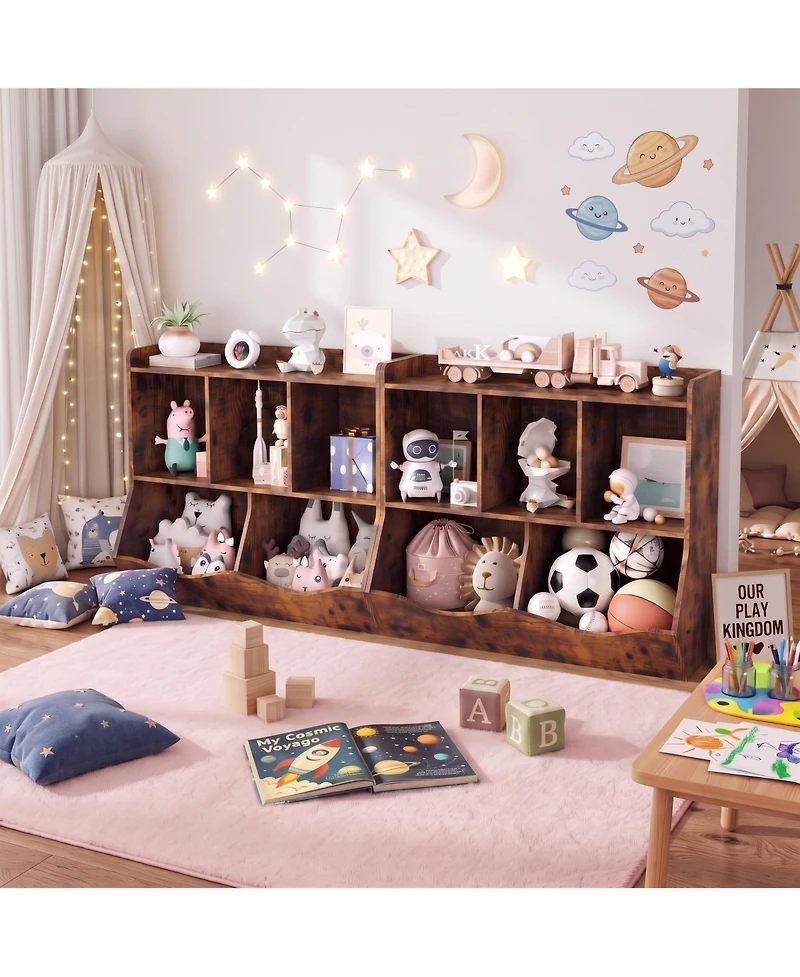 gaomon 2 Set of Kids Toy Storage Organizer, Children Bookshelf with Storage Cubbies, Toddler Toy Shelf for Playroom, Living Room