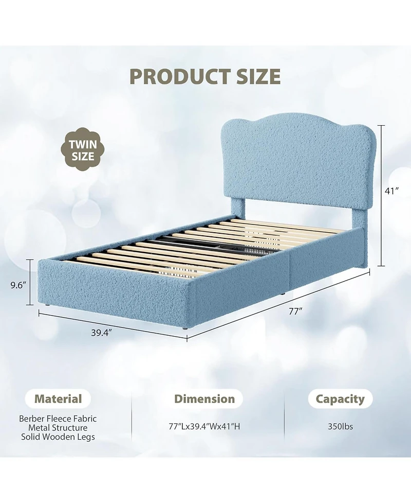 gaomon Twin Bed Frame for Kids with 2 Drawers, Velvet Twin Bed for Girls, Boys, Sturdy Platform Bed, No Box Spring Needed, Noise Free