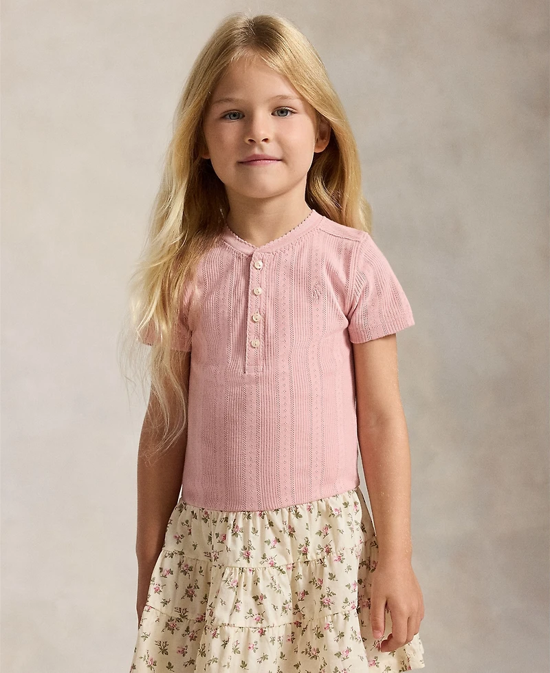 Polo Ralph Lauren Girls' 2T-6X Floral-Skirt Pointelle-Knit Cotton Dress