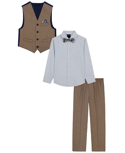 Nautica Boys' 2T-7 Long-Sleeve Shirt, Vest, Pants and Bowtie, 4-Piece Set