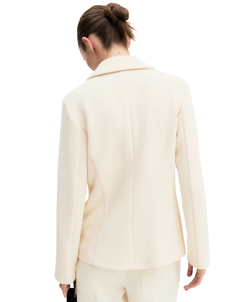 Emme Marella Women's Stretch Basketweave Notch Lapel Collar Fitted Jacket