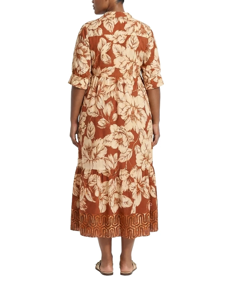 London Times Plus Collared A-Line Midi Dress