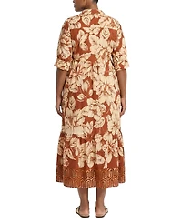London Times Plus Collared A-Line Midi Dress