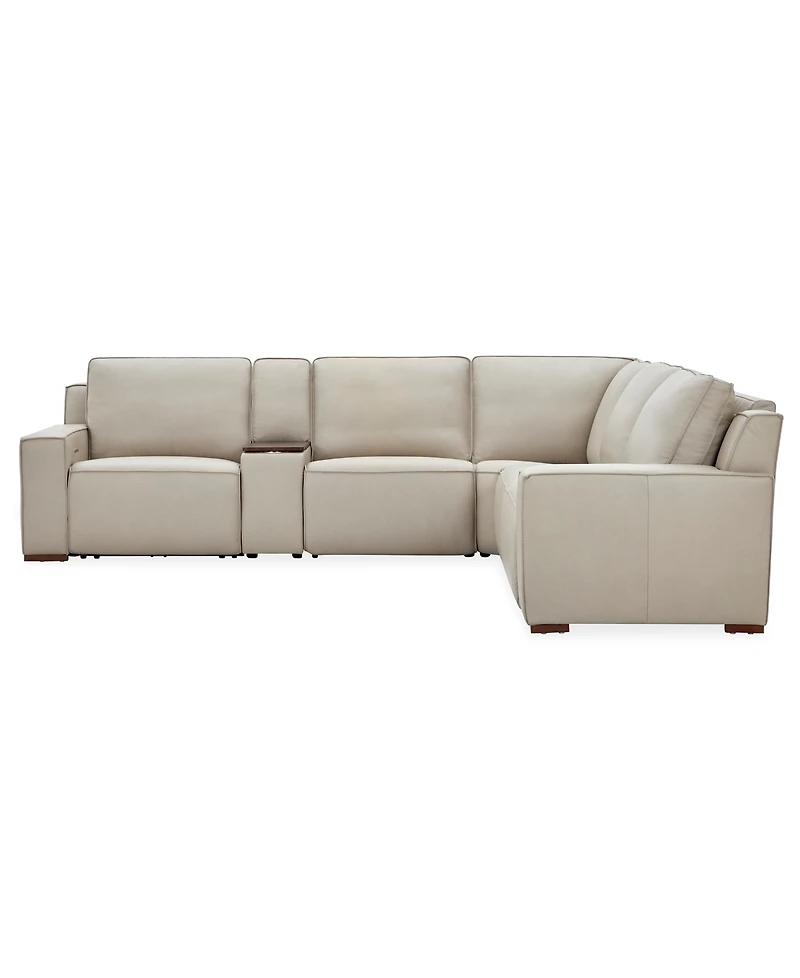 Aspen 3 Pm 6-Piece Leather L Sectional Sofa Set (Laf Recliner, Raf Console, Corner, 2 Armless Chair), Macy's Exclusive