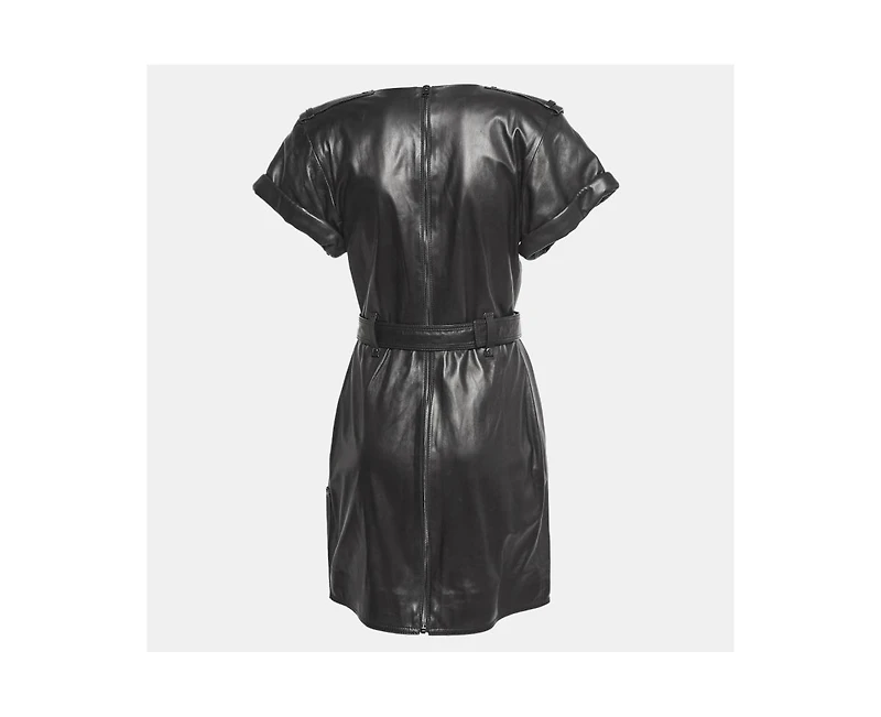 Pre-Owned Tom Ford Women's Black Leather V-Neck Belted Mini Dress