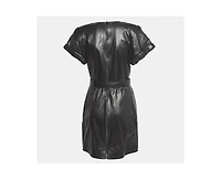 Pre-Owned Tom Ford Women's Black Leather V-Neck Belted Mini Dress