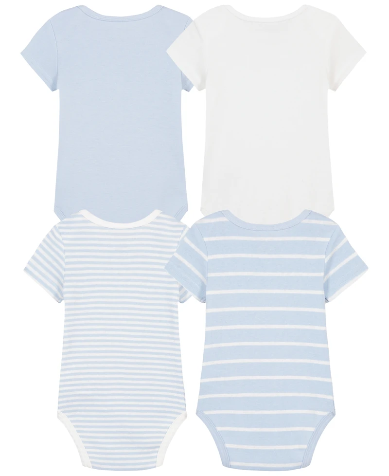 Tommy Hilfiger Baby Boys' Logo and Stripe Print Short-Sleeve Bodysuits, 4-Pack