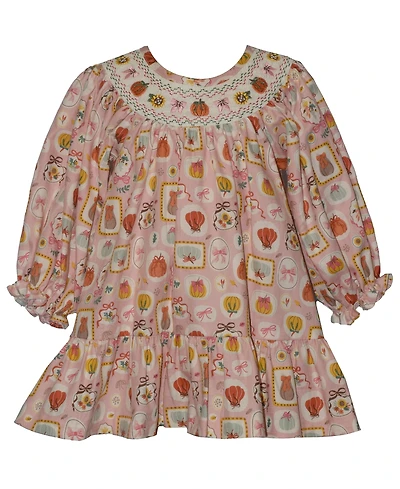 Bonnie Baby Girls' Smocked Pumpkins Long-Sleeve Dress and Diaper Cover, 2-Piece set