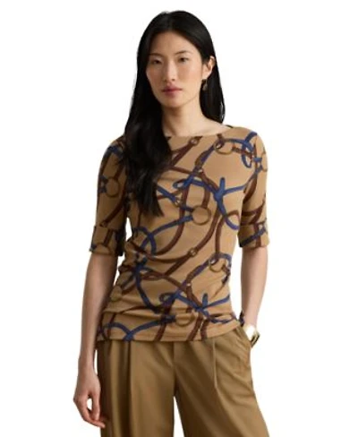 Lauren Ralph Lauren Womens Belting Print Boat Neck Top