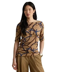 Lauren Ralph Lauren Womens Belting Print Boat Neck Top