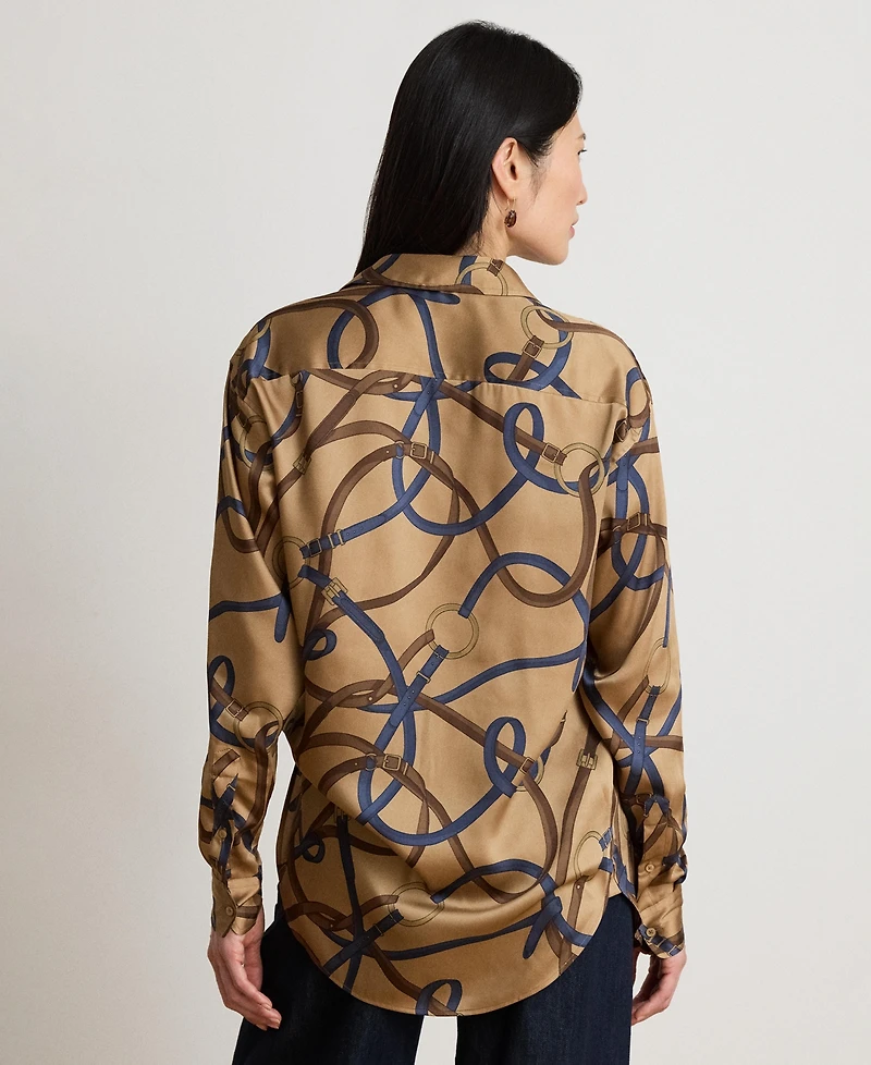 Lauren Ralph Women's Belting Print Collared Shirt