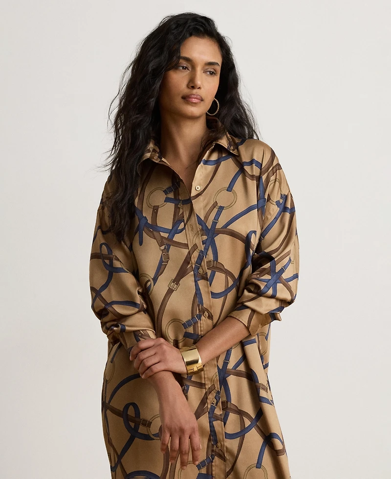 Lauren Ralph Women's Belting Print Collared Midi Dress