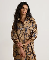 Lauren Ralph Women's Belting Print Collared Midi Dress