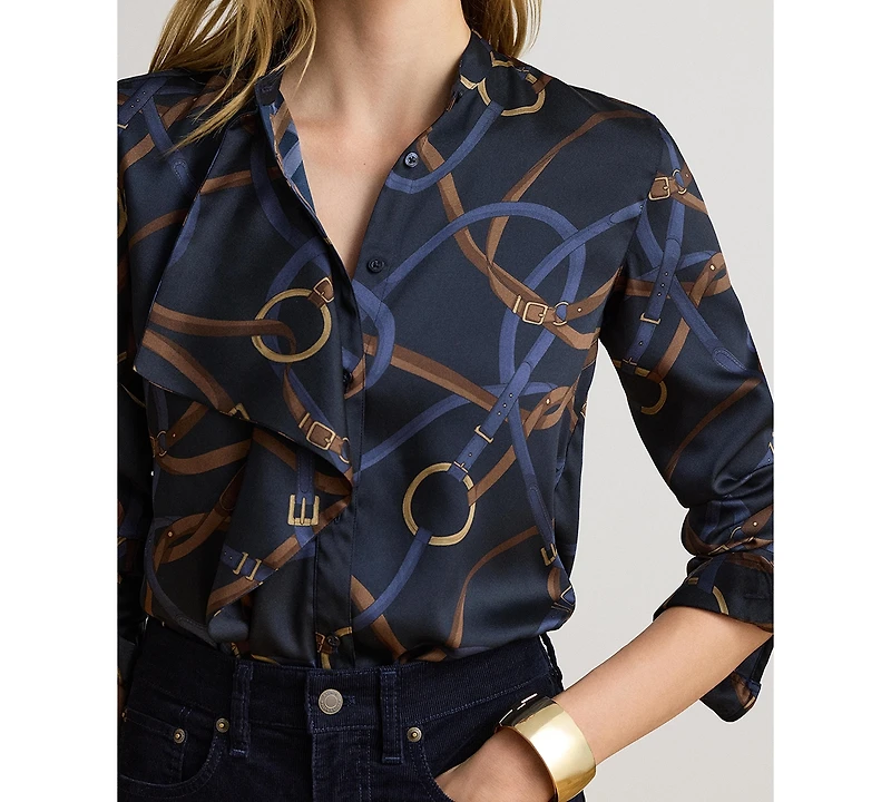 Lauren Ralph Women's Belting-Print Ruffle-Trim Twill Shirt