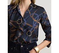Lauren Ralph Women's Belting-Print Ruffle-Trim Twill Shirt