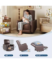 gaomon Manual 360degrees Swivel Rocker Recliner Chair Pu Leather Single Sofa for Living Room, Bedroom or Nursery High Back, Deep Seat, Padded Armrests