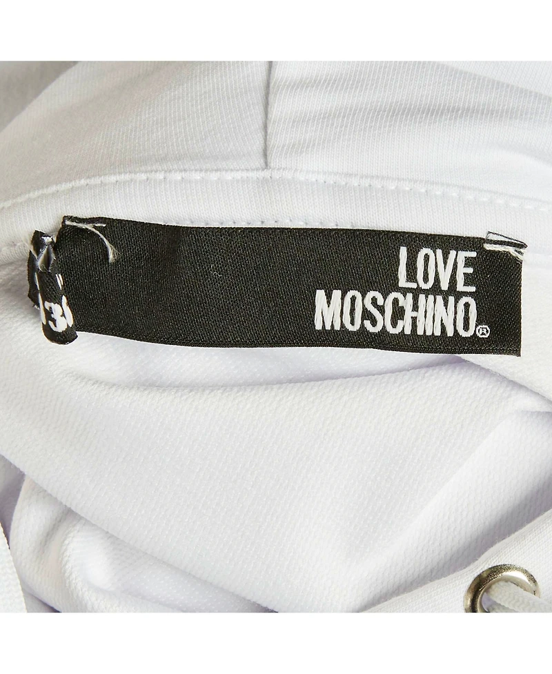 Pre-Owned Love Moschino Women's Logo Print Cotton Knit Hooded Sweatshirt Dress