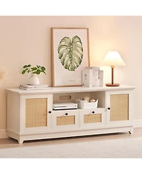gaomon Rattan Tv Stand, Boho Entertainment Center for 65 Inch Tv, Tv Console with 2 Cabinets Modern Tv Stand