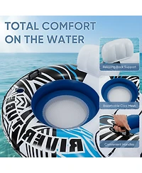 Zeny 2 inflatable river floaters, equipped with detachable refrigerators and two cup holders, featuring a supportive backrest, and with Grap ropes